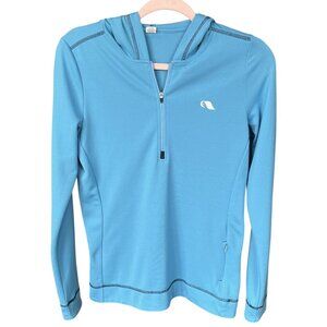 Alo Yoga Womens 1/2 Zip Hooded Athletic Top Size M Blue Mesh Workout Fitness Gym